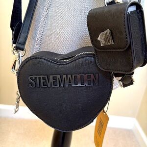New Steve Madden Black Heart Crossbody Bag.  Two crossbody removeable straps.